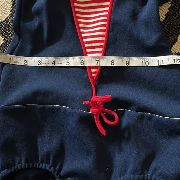 VTG 1960’s One Piece Knit Swimsuit Navy Red Sz 6/8 M Built in Bra Scoop Back - Picture 4 of 8